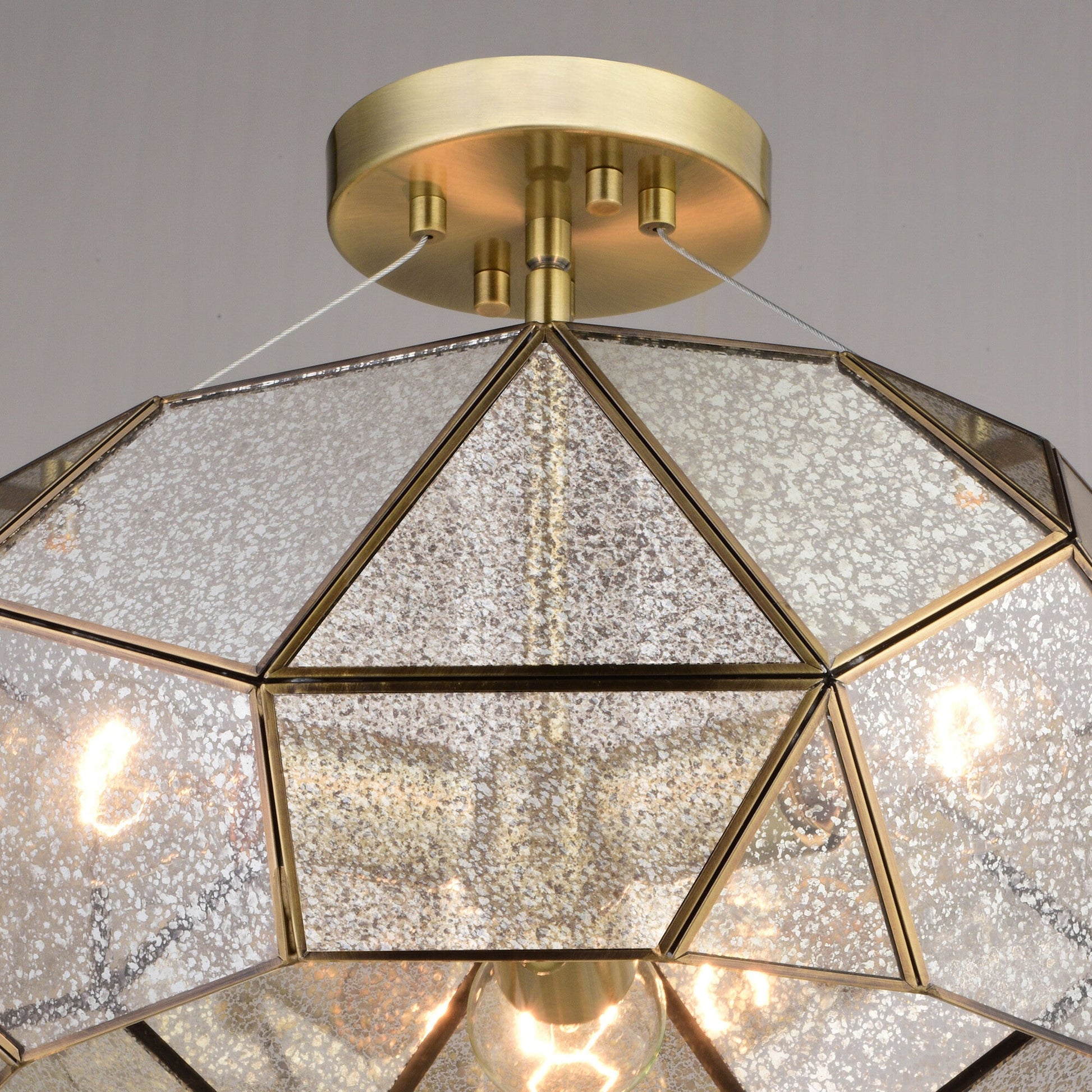 Euclid 16 - in. 3 Light Semi - Flush Mount Aged Brass - Orvon Lighting