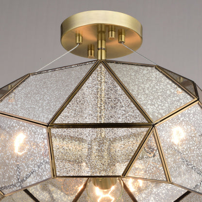 Euclid 16 - in. 3 Light Semi - Flush Mount Aged Brass - Orvon Lighting