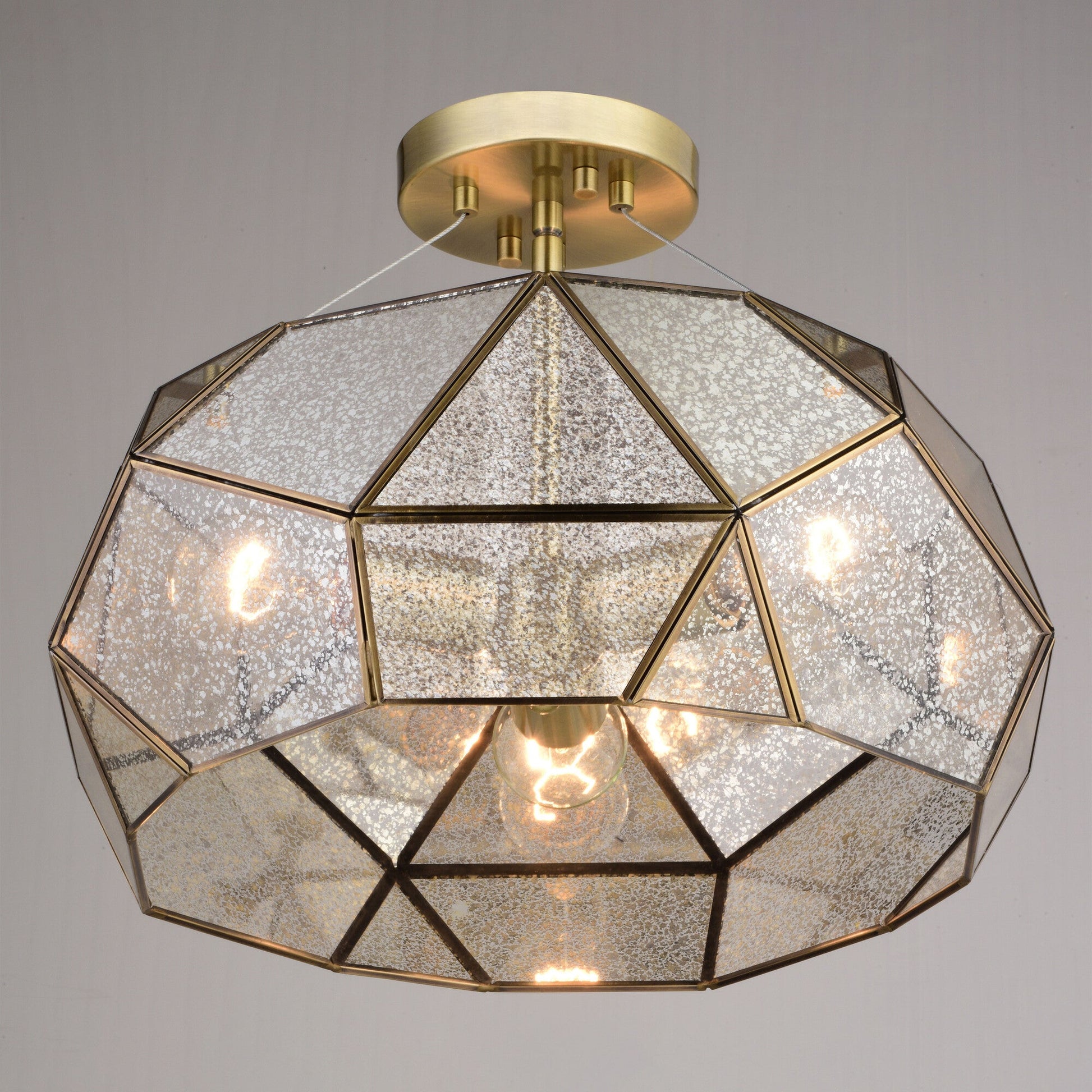 Euclid 16 - in. 3 Light Semi - Flush Mount Aged Brass - Orvon Lighting
