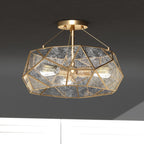 Euclid 16 - in. 3 Light Semi - Flush Mount Aged Brass - Orvon Lighting