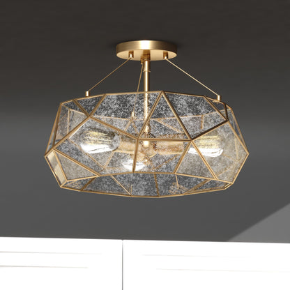 Euclid 16 - in. 3 Light Semi - Flush Mount Aged Brass - Orvon Lighting