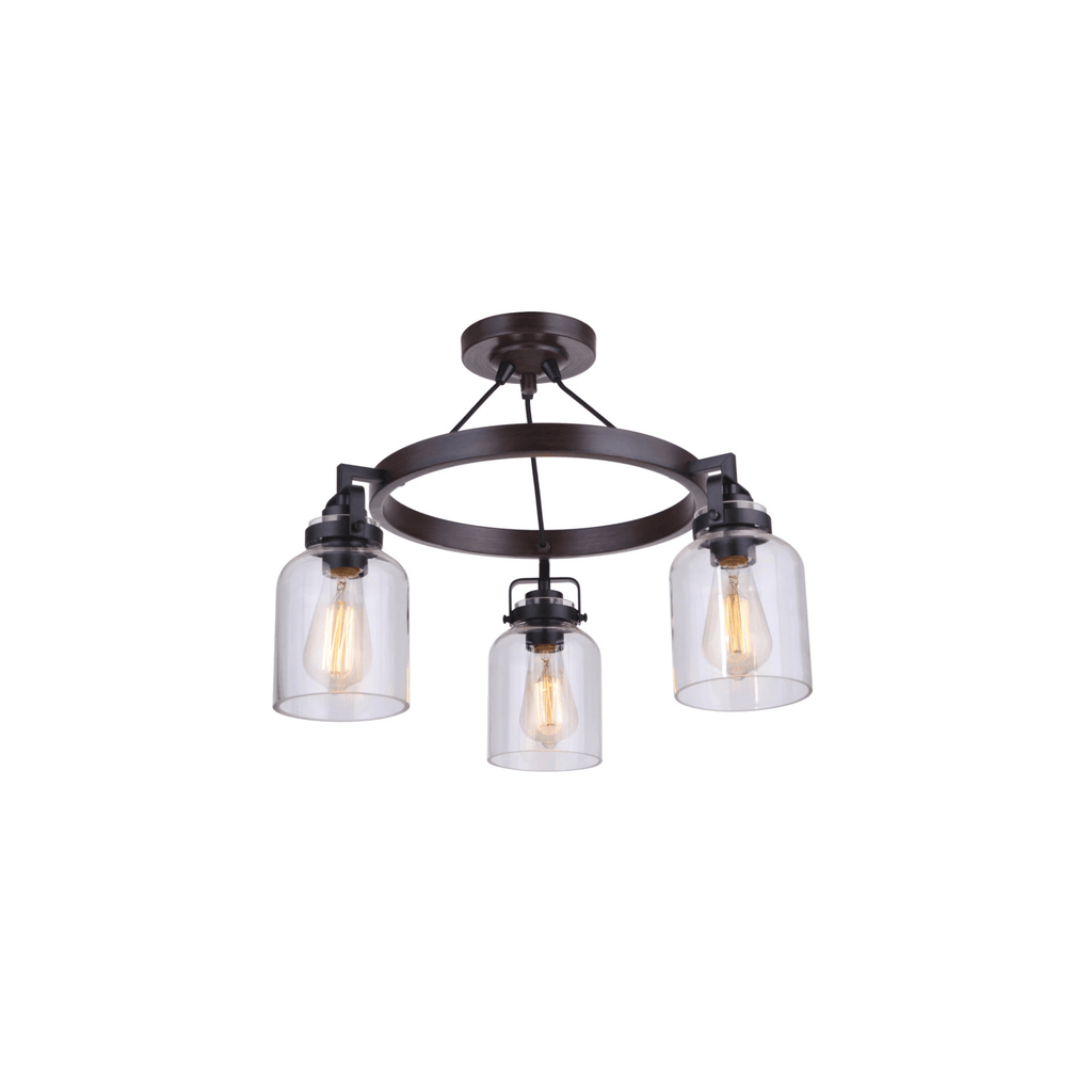 Foxwood 3 Light 22 inch Flat Black with Dark Teak Semi Flush Ceiling Light in Flat Black/Dark Teak - Orvon Lighting