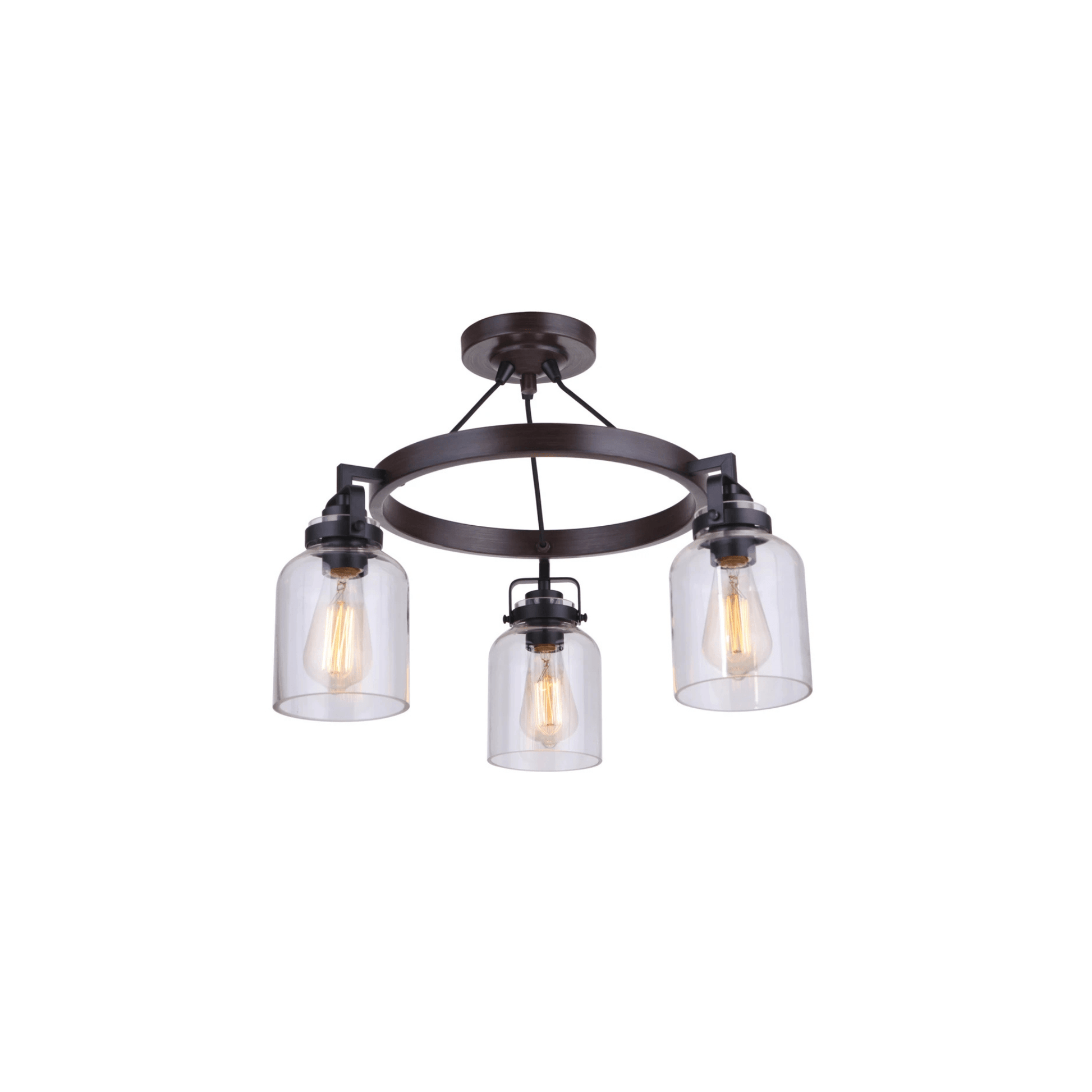 Foxwood 3 Light 22 inch Flat Black with Dark Teak Semi Flush Ceiling Light in Flat Black/Dark Teak - Orvon Lighting