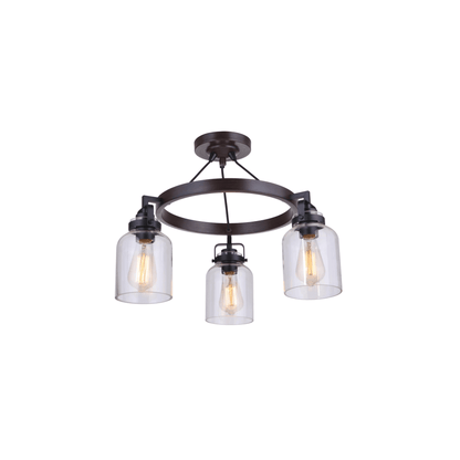 Foxwood 3 Light 22 inch Flat Black with Dark Teak Semi Flush Ceiling Light in Flat Black/Dark Teak - Orvon Lighting