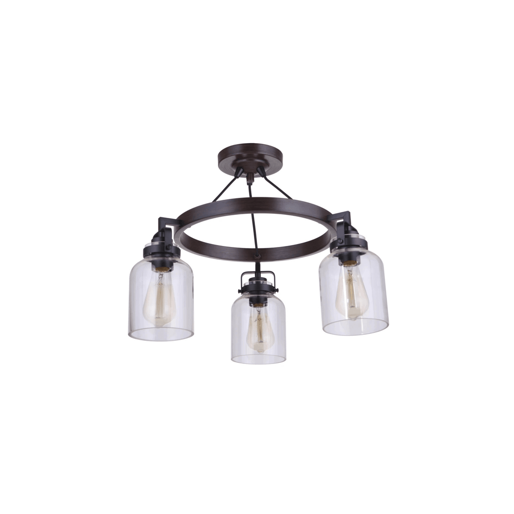 Foxwood 3 Light 22 inch Flat Black with Dark Teak Semi Flush Ceiling Light in Flat Black/Dark Teak - Orvon Lighting