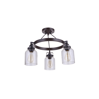 Foxwood 3 Light 22 inch Flat Black with Dark Teak Semi Flush Ceiling Light in Flat Black/Dark Teak - Orvon Lighting