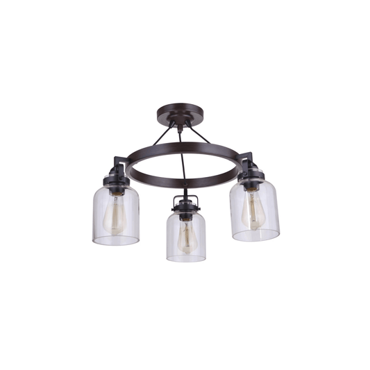 Foxwood 3 Light 22 inch Flat Black with Dark Teak Semi Flush Ceiling Light in Flat Black/Dark Teak - Orvon Lighting