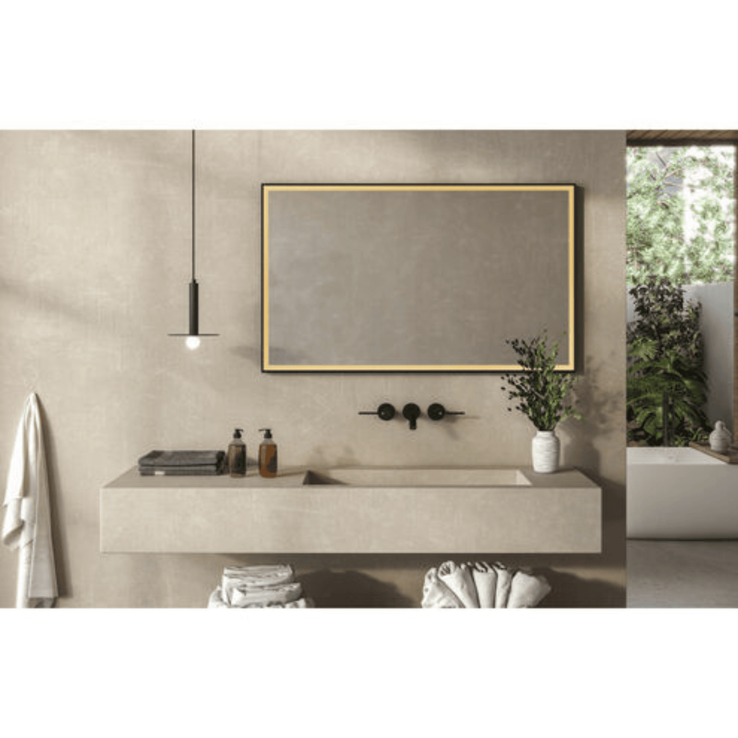Framed 60 X 36 inch Flat Black LED Mirror, Back Lit - Orvon Lighting