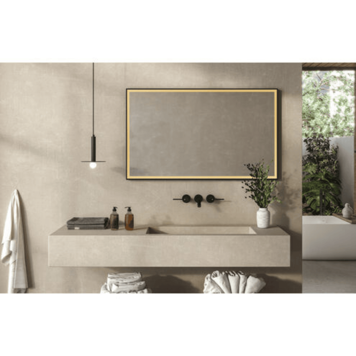 Framed 60 X 36 inch Flat Black LED Mirror, Back Lit - Orvon Lighting