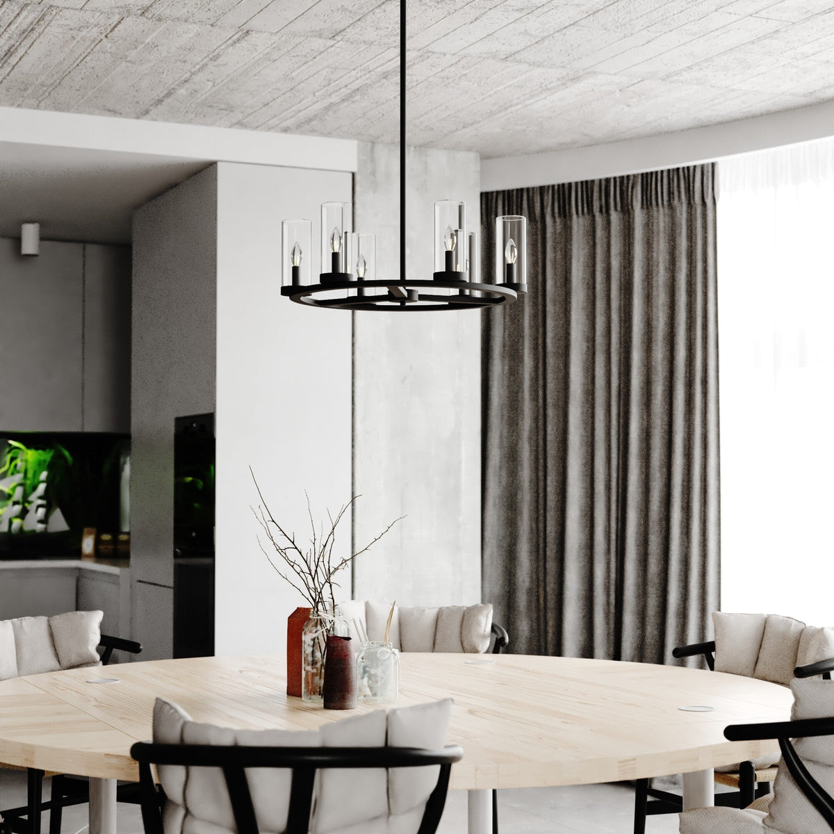 Grantley 26 - in 6 Light Indoor - Outdoor Chandelier Matte Black - Orvon Lighting