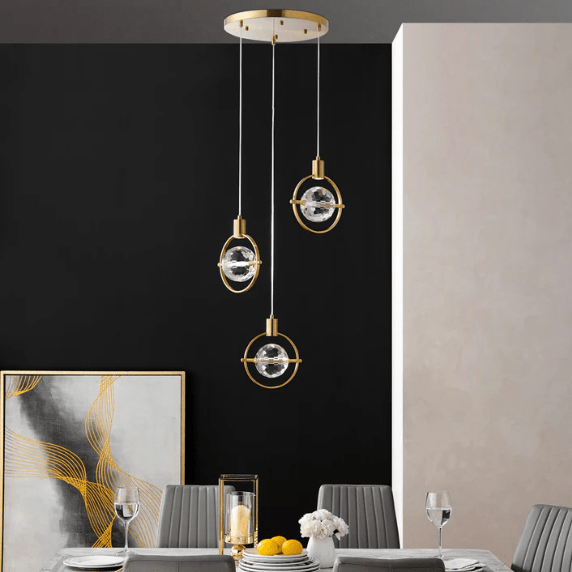 Hollywood Circle 3 Light Pendant Gold - Orvon Lighting