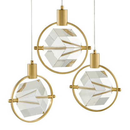 Hollywood Cube 3 Light Pendant Gold - Orvon Lighting