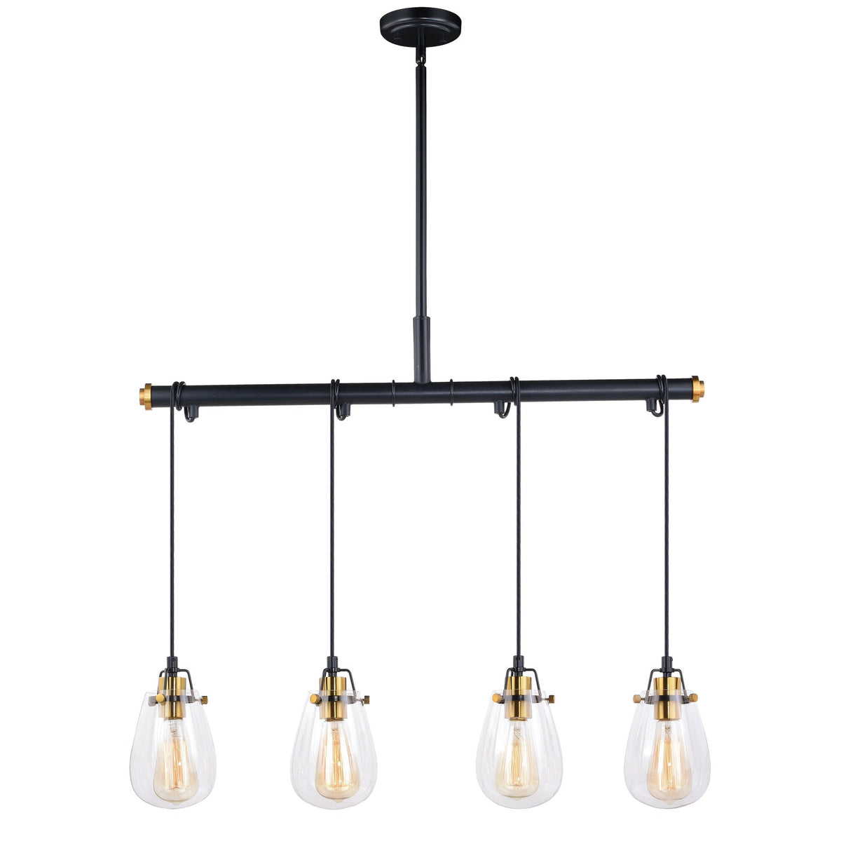 Kassidy 4L Dual Mount Linear Chandelier or Vanity Light Black and Natural Brass - Orvon Lighting