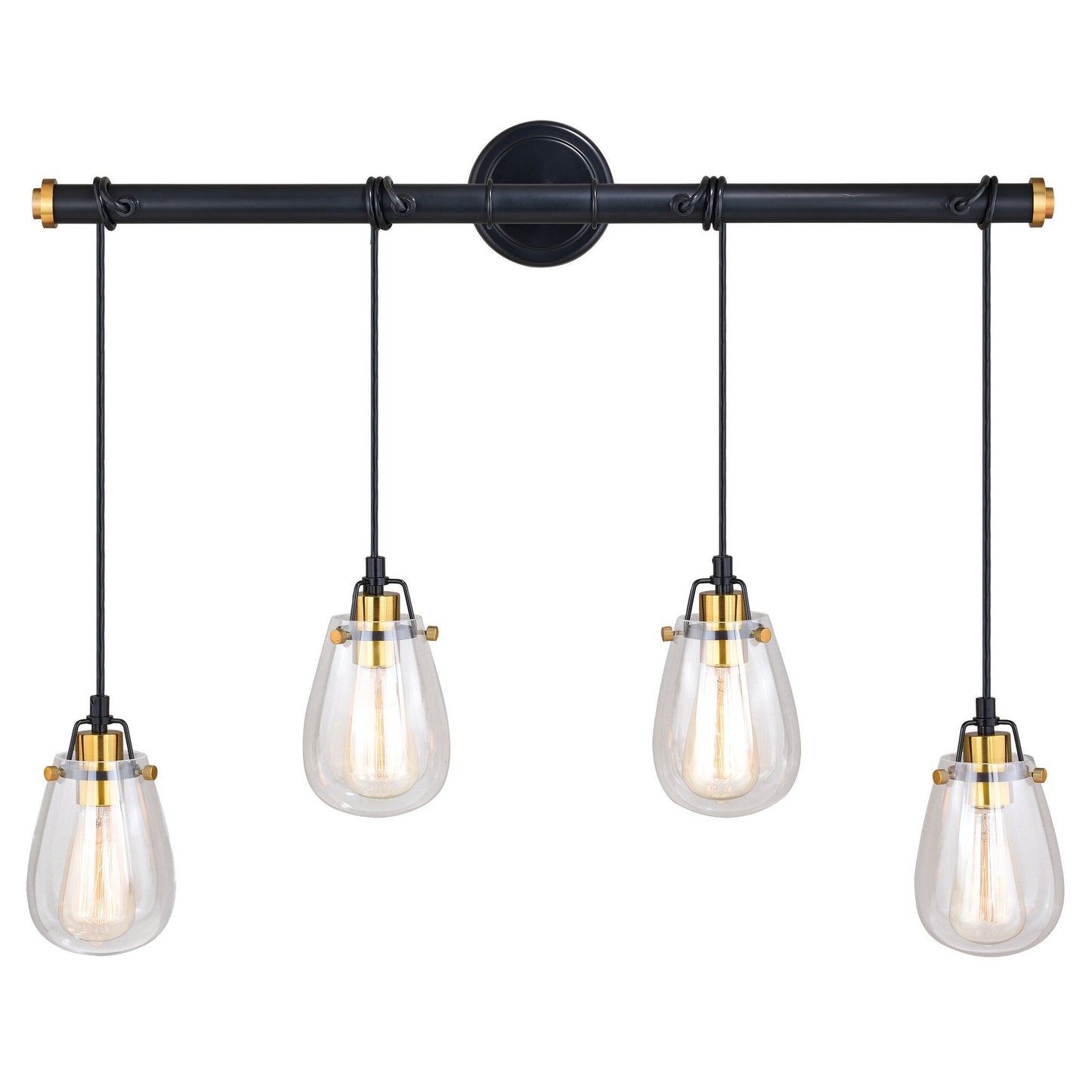 Kassidy 4L Dual Mount Linear Chandelier or Vanity Light Black and Natural Brass - Orvon Lighting