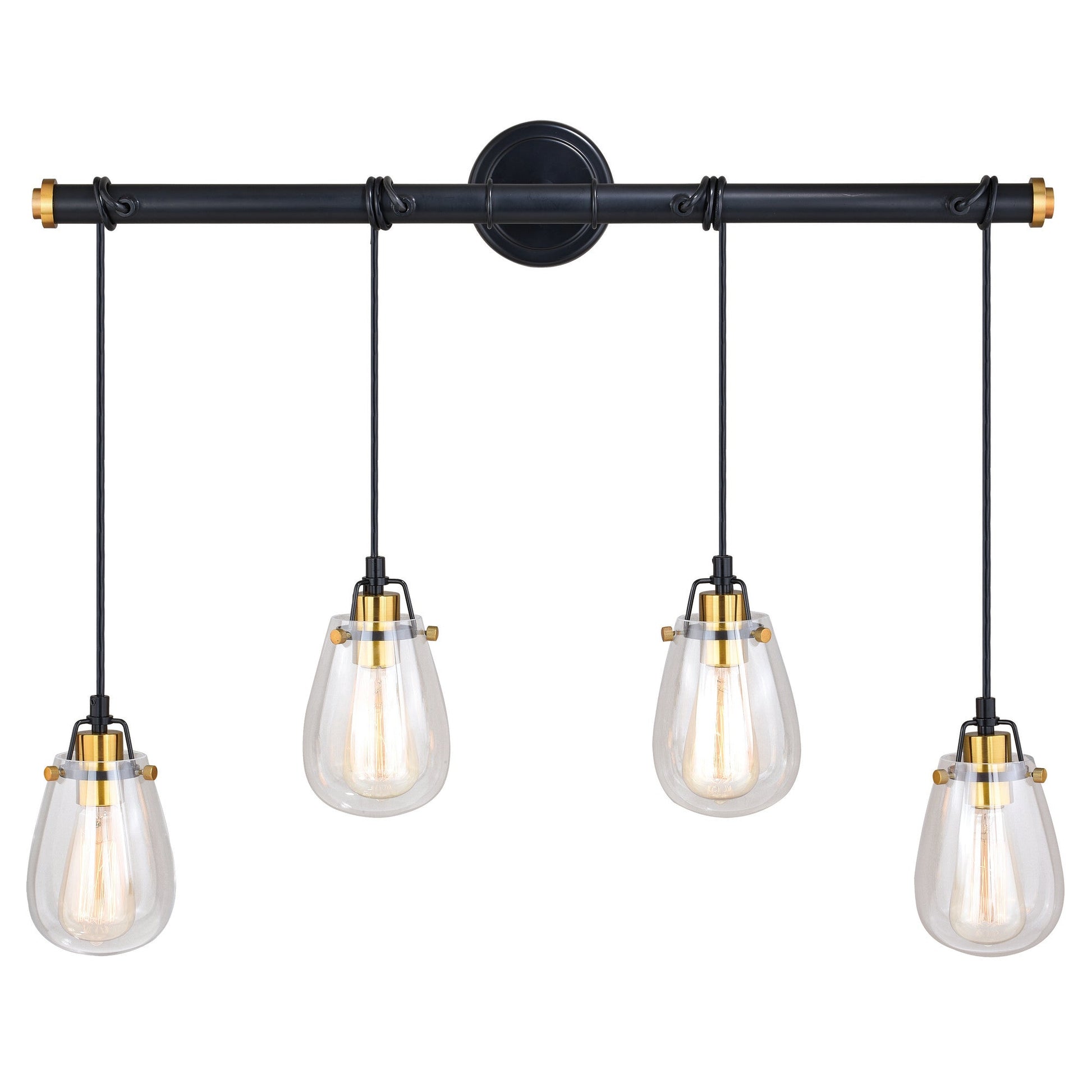 Kassidy 4L Dual Mount Linear Chandelier or Vanity Light Black and Natural Brass - Orvon Lighting