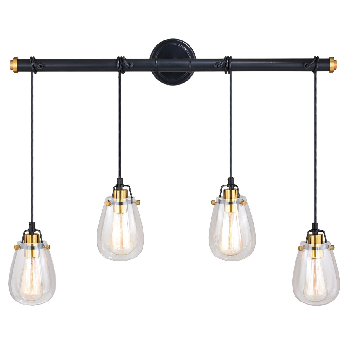 Kassidy 4L Dual Mount Linear Chandelier or Vanity Light Black and Natural Brass - Orvon Lighting