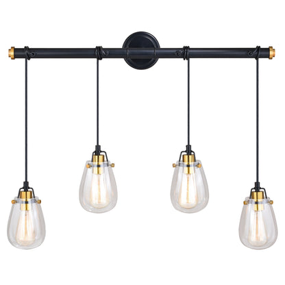 Kassidy 4L Dual Mount Linear Chandelier or Vanity Light Black and Natural Brass - Orvon Lighting