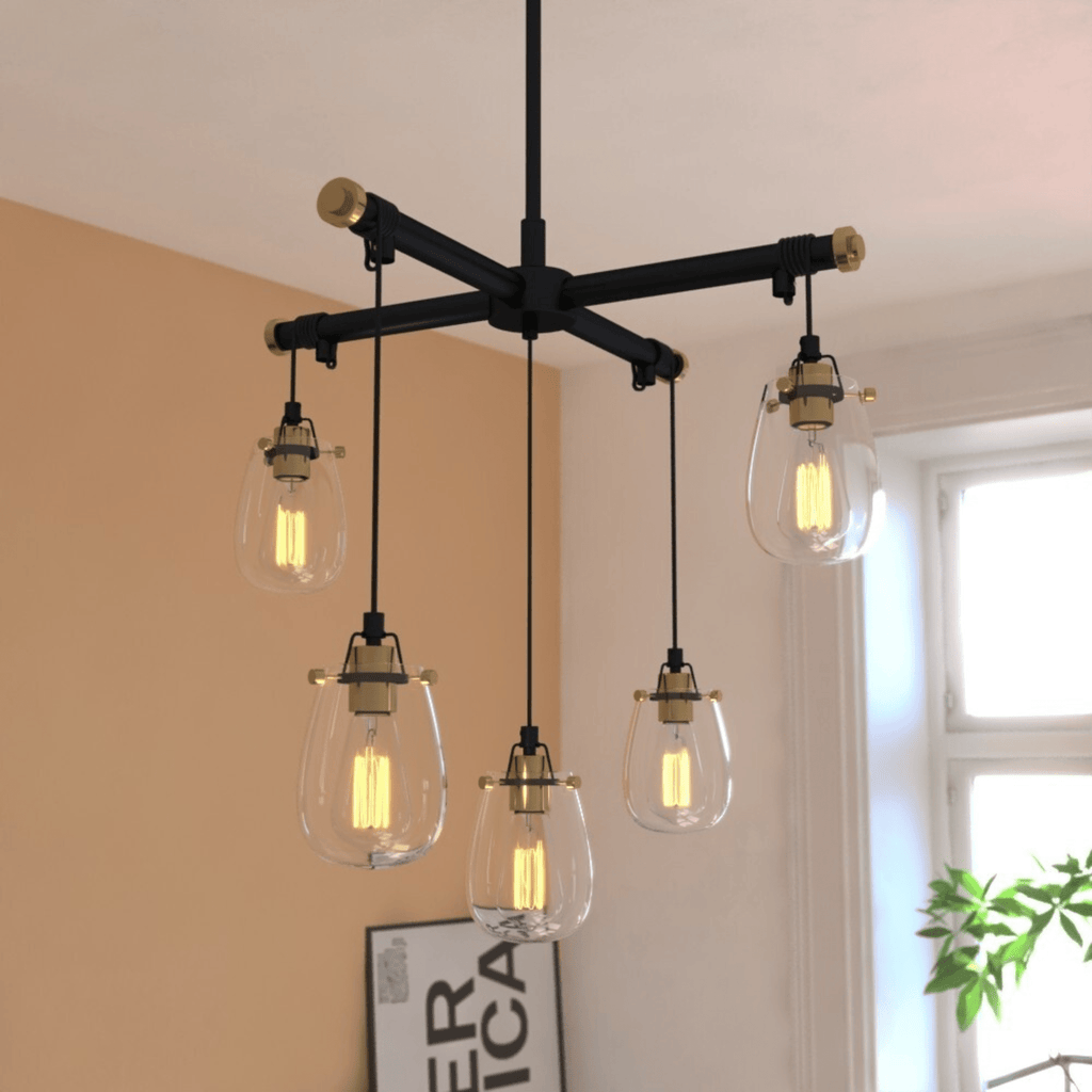 Kassidy 5L Adjustable Chandelier Black and Natural Brass - Orvon Lighting
