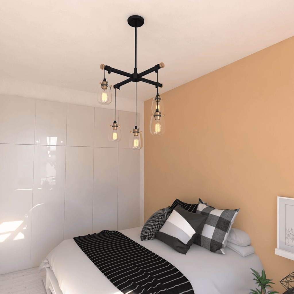 Kassidy 5L Adjustable Chandelier Black and Natural Brass - Orvon Lighting