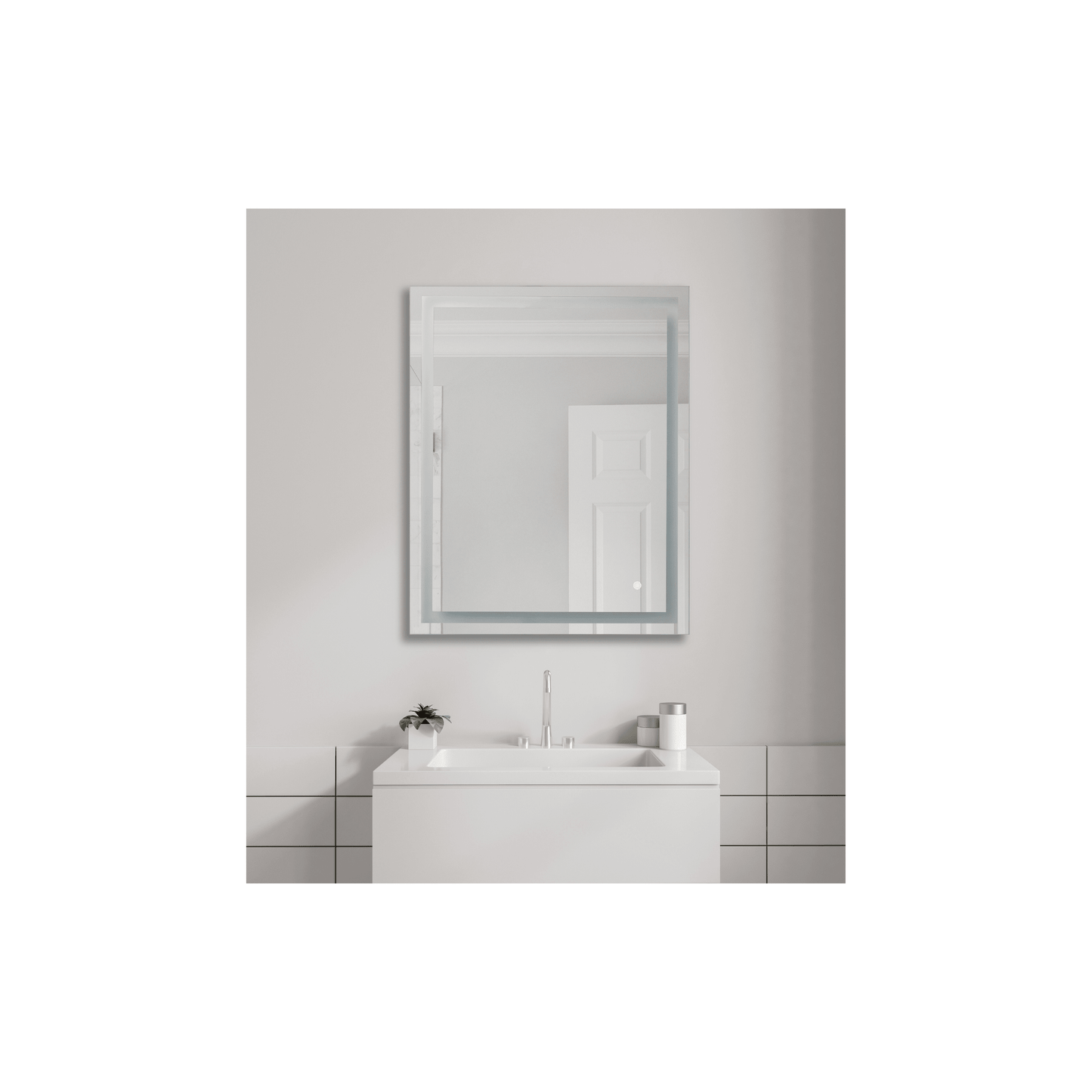 Lighted 30 X 24 inch White Mirror, Rectangular - Orvon Lighting