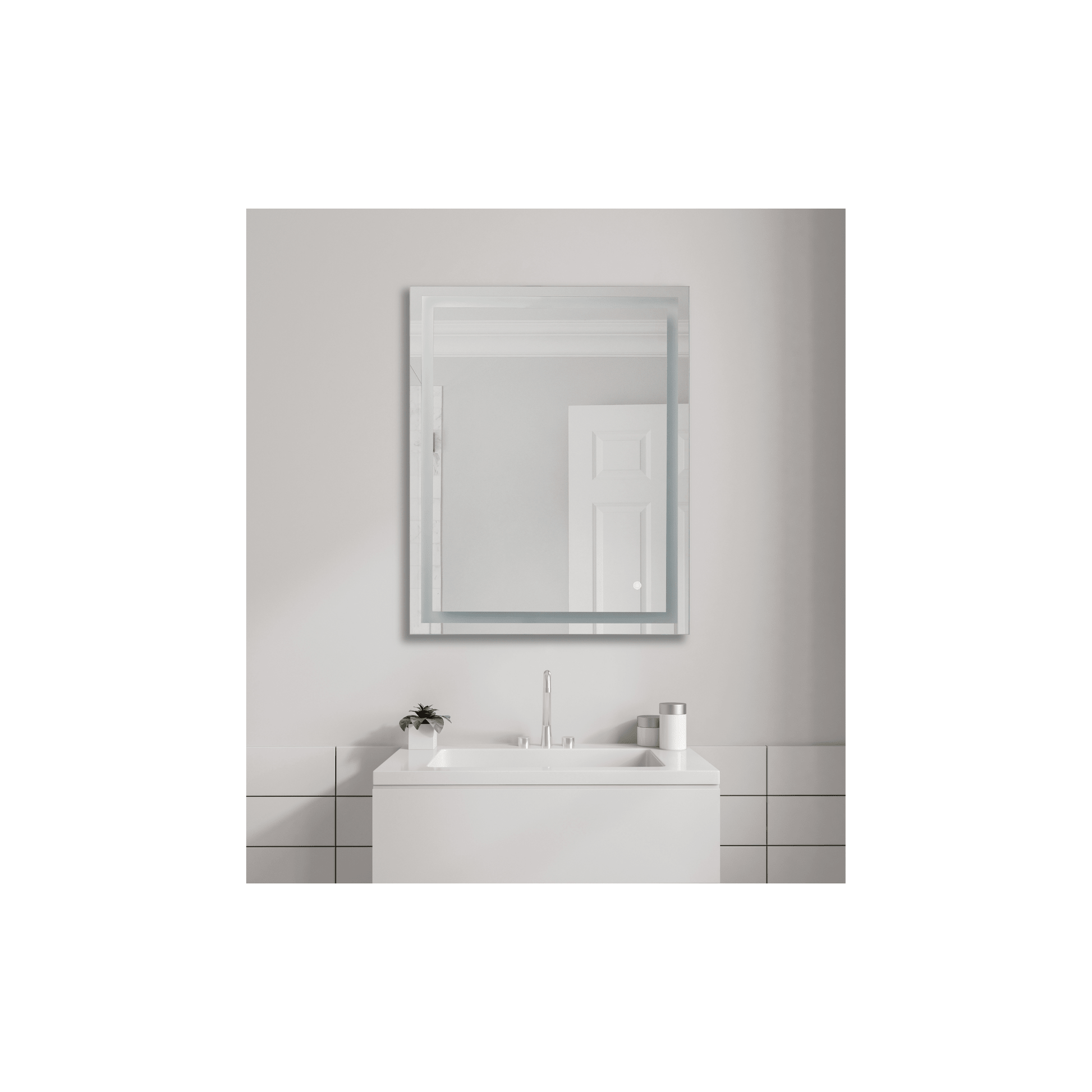 Lighted 30 X 24 inch White Mirror, Rectangular - Orvon Lighting