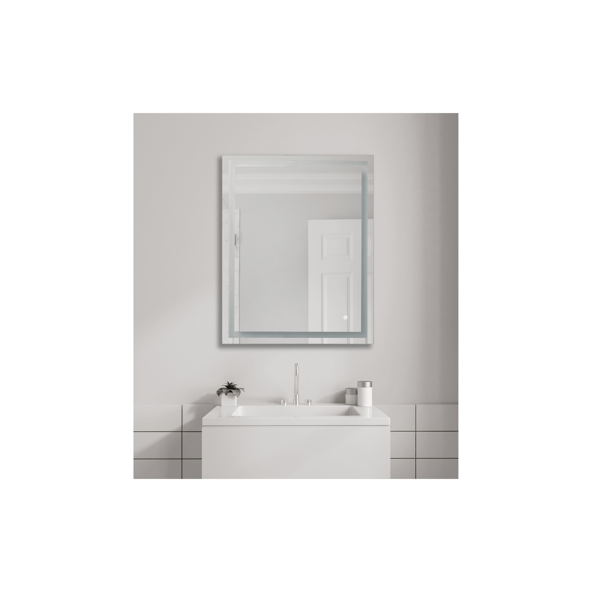Lighted 30 X 24 inch White Mirror, Rectangular - Orvon Lighting