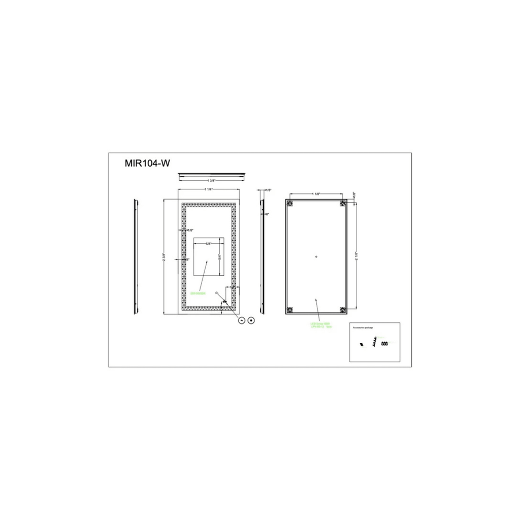 Lighted 60 X 32 inch White Mirror, Rectangle - Orvon Lighting