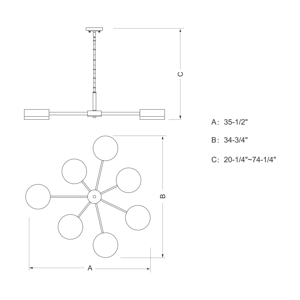 Madison 7L Chandelier Architectural Bronze and Natural Brass - Orvon Lighting
