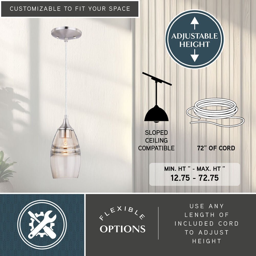 Milano 4.75 - in Mini Pendant Amber Fog Glass Satin Nickel - Orvon Lighting