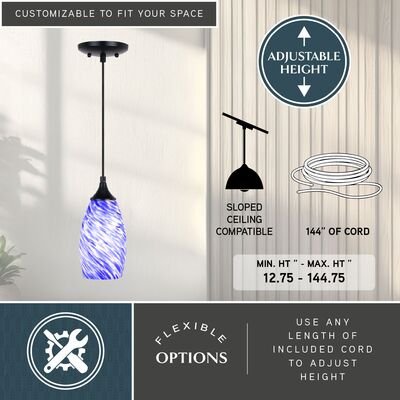 Milano 4.75 - in. Mini Pendant Azzura Glass Matte Black - Orvon Lighting