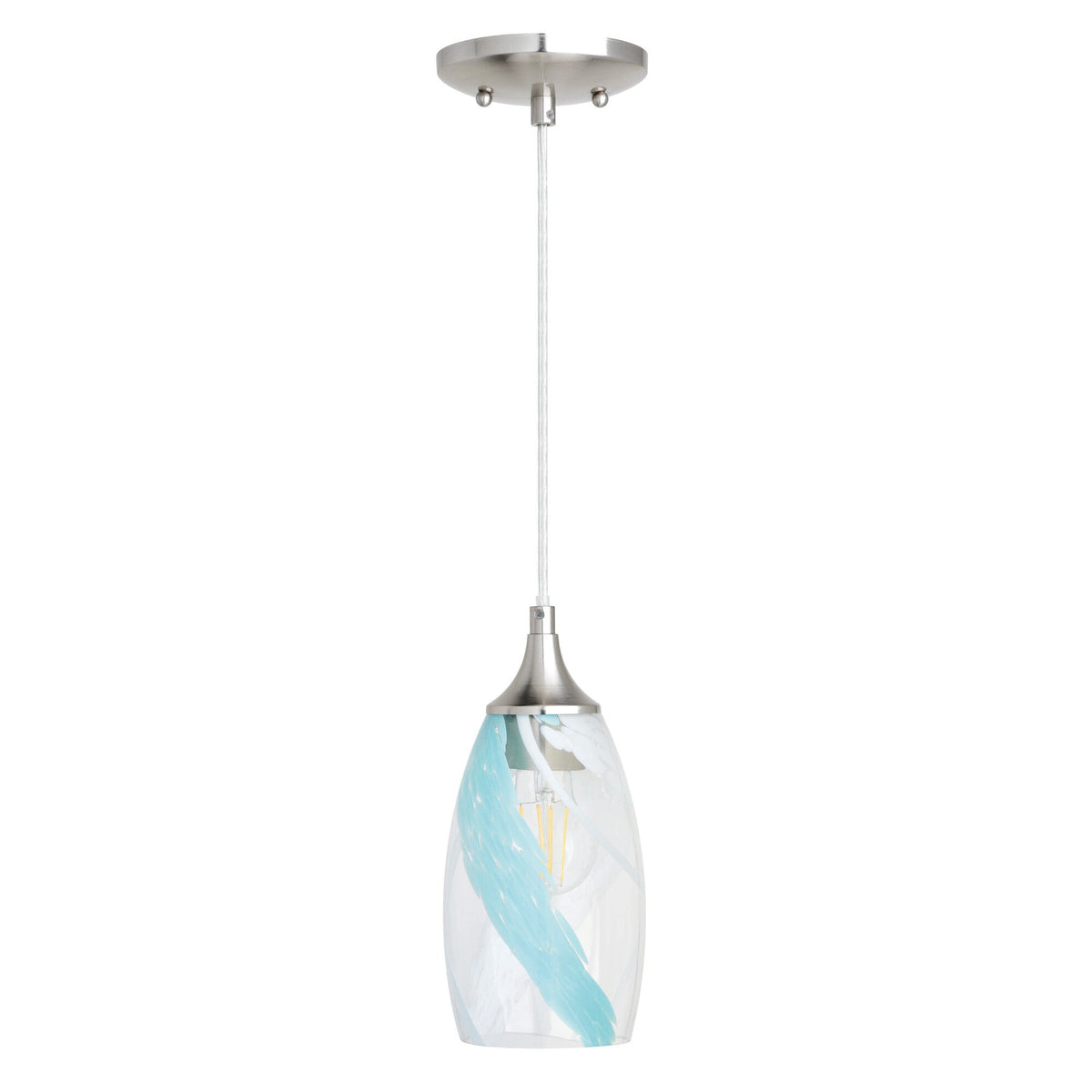 Milano 4.75 - in Mini Pendant Caribbean Swirl Glass Satin Nickel - Orvon Lighting