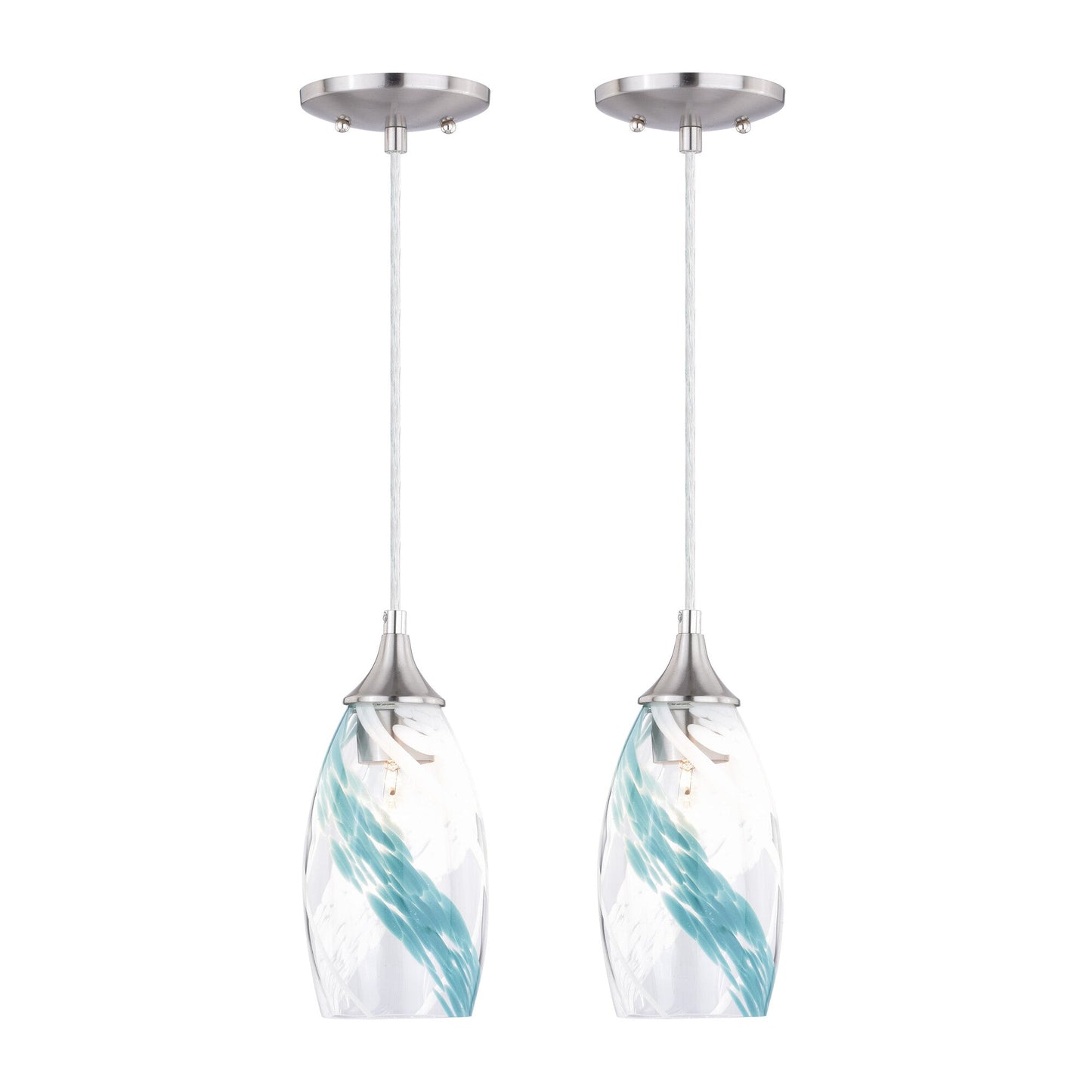 Milano 4.75 - in Mini Pendant Caribbean Swirl Glass Satin Nickel - Orvon Lighting