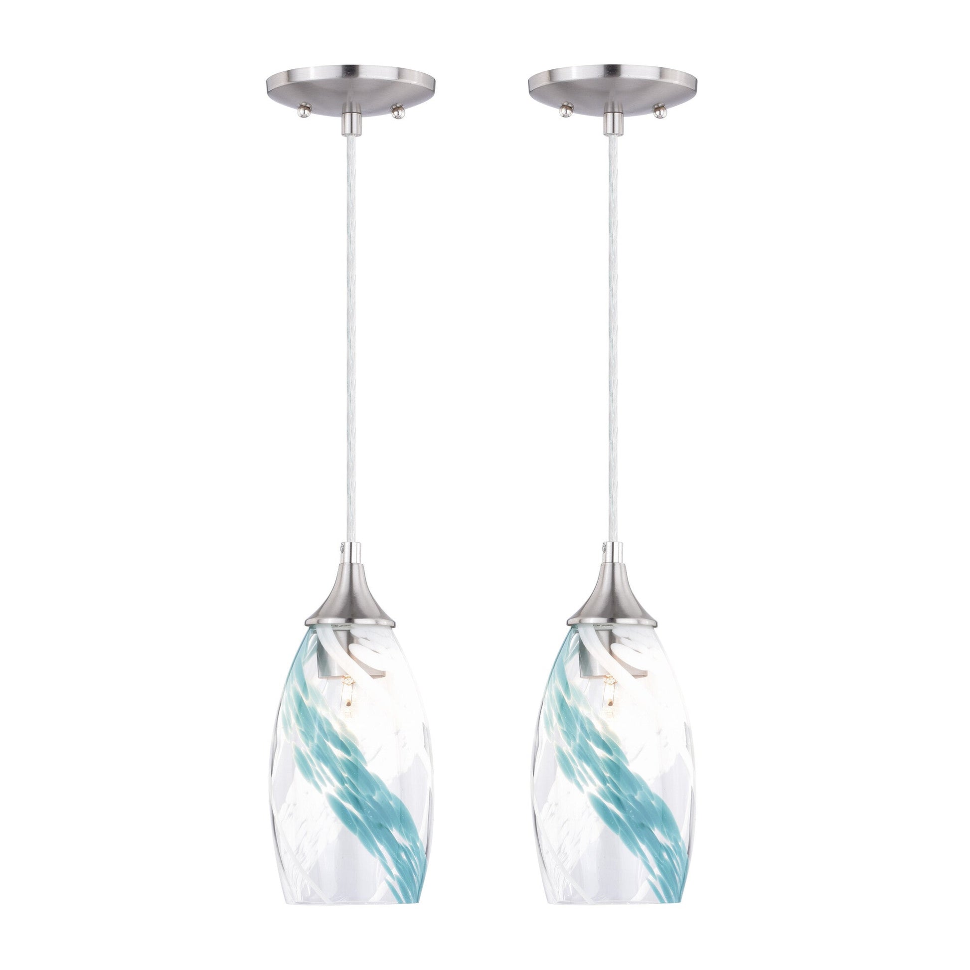 Milano 4.75 - in Mini Pendant Caribbean Swirl Glass Satin Nickel - Orvon Lighting