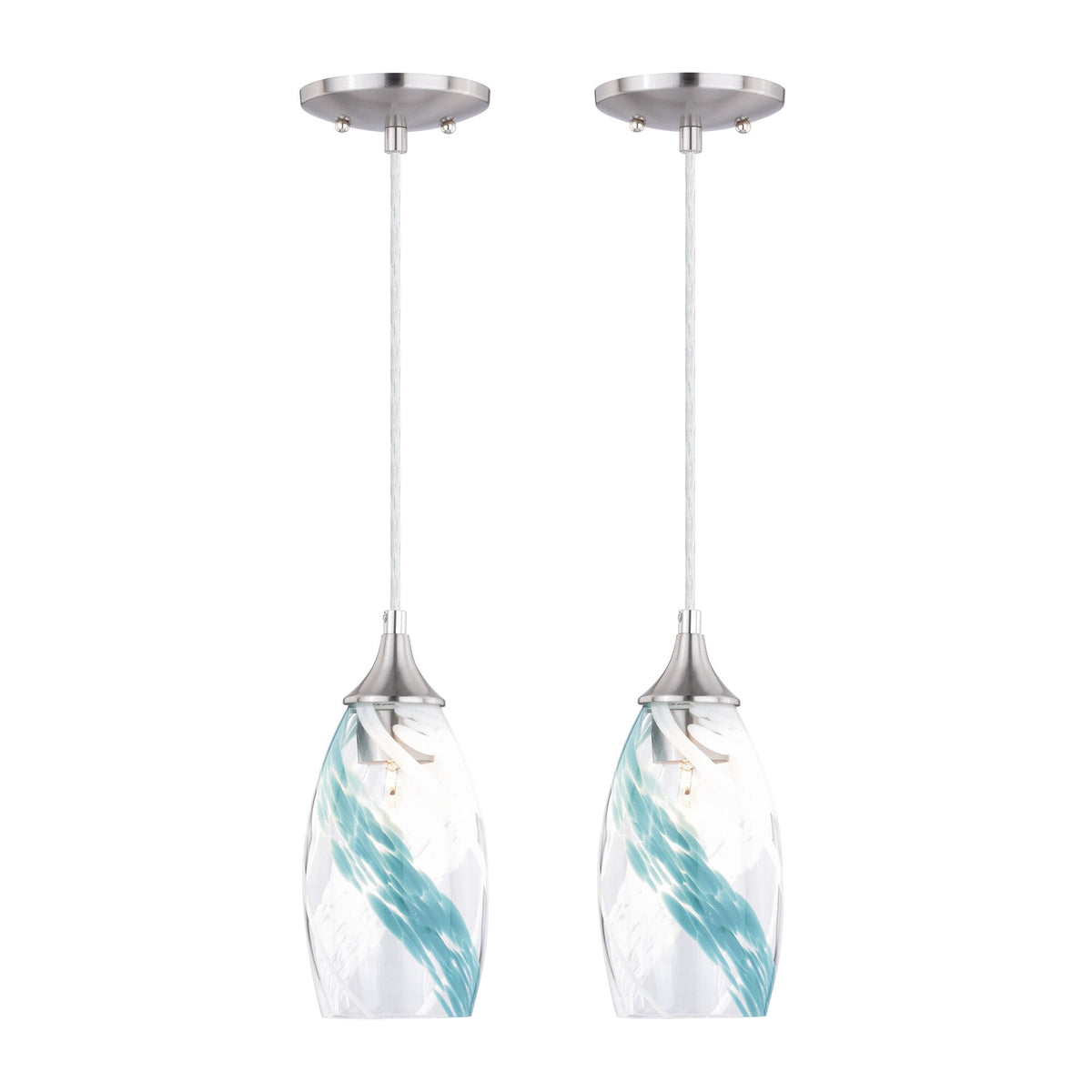 Milano 4.75 - in Mini Pendant Caribbean Swirl Glass Satin Nickel - Orvon Lighting