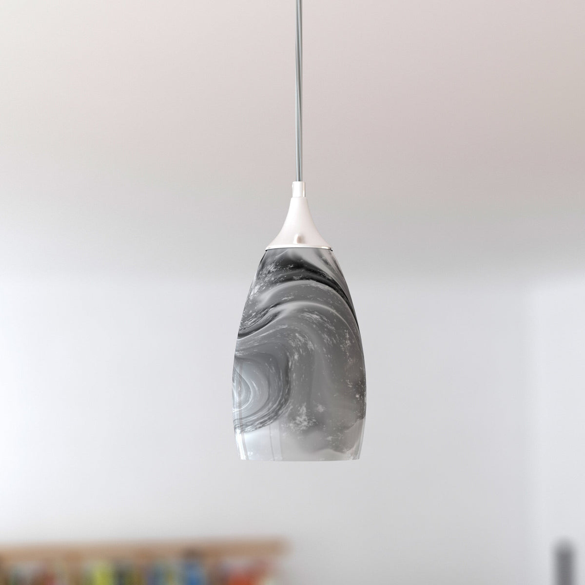 Milano 4.75 - in Mini Pendant Marble Swirl Glass Satin Nickel - Orvon Lighting