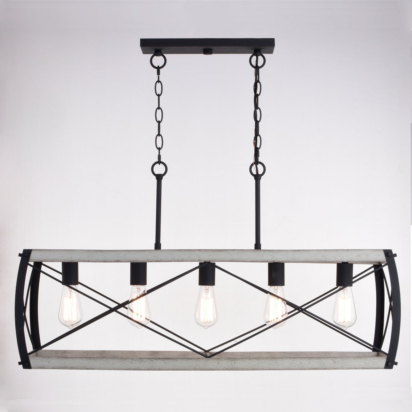 Montclare 35 - in. 5 Light Linear Chandelier Textured Black and White Ash - Orvon Lighting