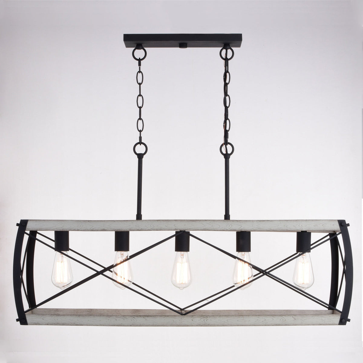 Montclare 35 - in. 5 Light Linear Chandelier Textured Black and White Ash - Orvon Lighting
