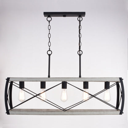 Montclare 35 - in. 5 Light Linear Chandelier Textured Black and White Ash - Orvon Lighting
