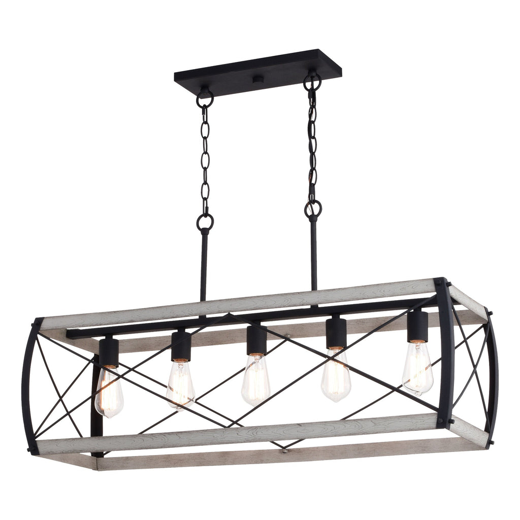 Montclare 35 - in. 5 Light Linear Chandelier Textured Black and White Ash - Orvon Lighting