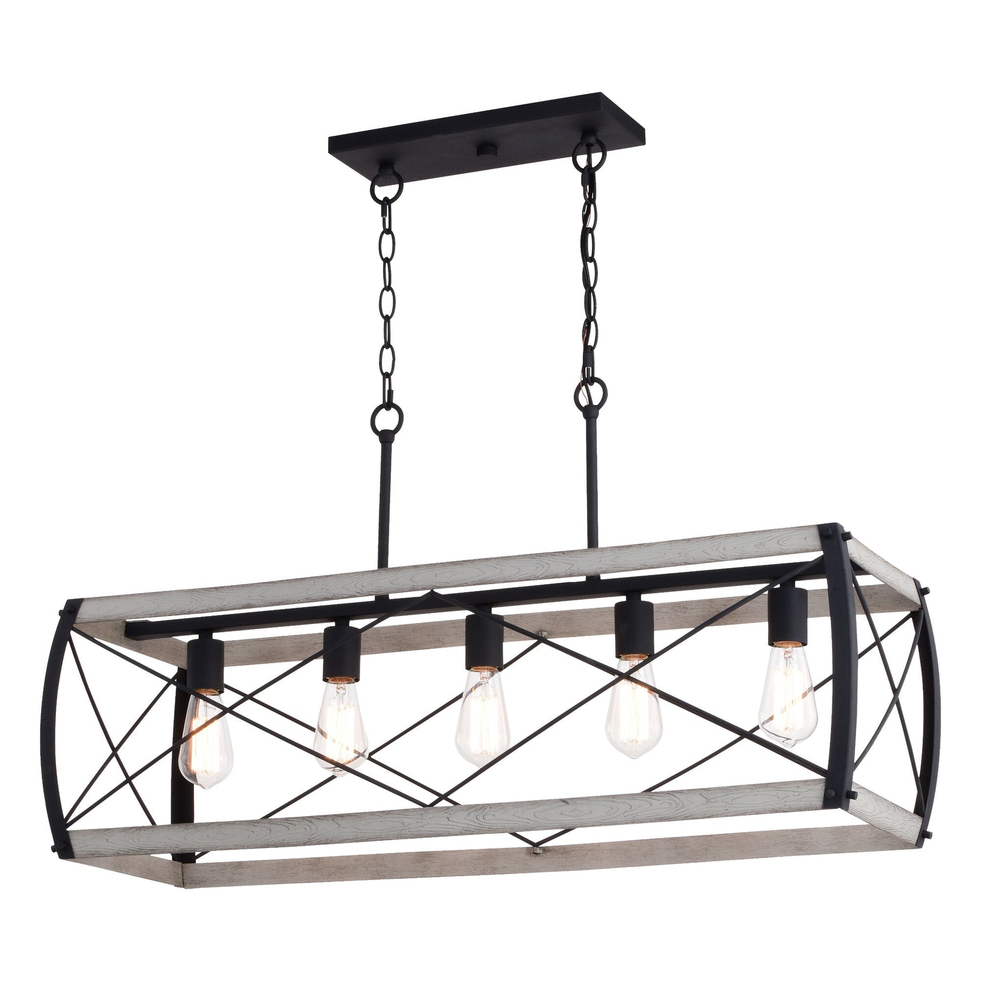 Montclare 35 - in. 5 Light Linear Chandelier Textured Black and White Ash - Orvon Lighting