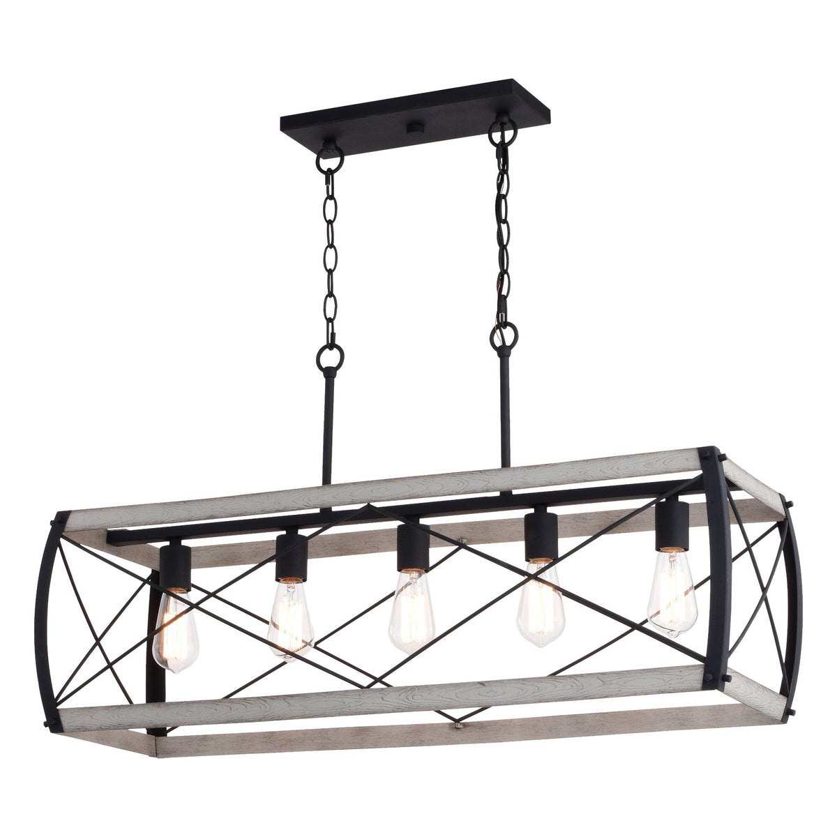 Montclare 35 - in. 5 Light Linear Chandelier Textured Black and White Ash - Orvon Lighting