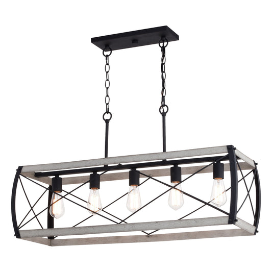 Montclare 35 - in. 5 Light Linear Chandelier Textured Black and White Ash - Orvon Lighting
