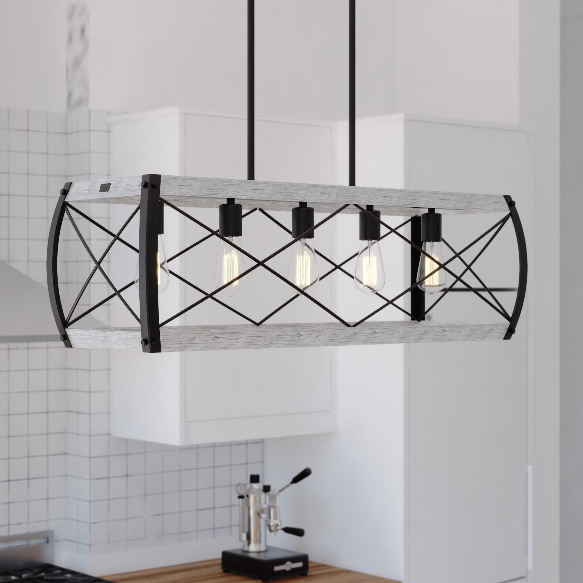 Montclare 35 - in. 5 Light Linear Chandelier Textured Black and White Ash - Orvon Lighting