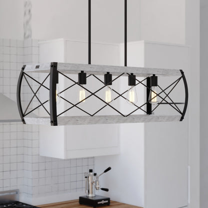 Montclare 35 - in. 5 Light Linear Chandelier Textured Black and White Ash - Orvon Lighting
