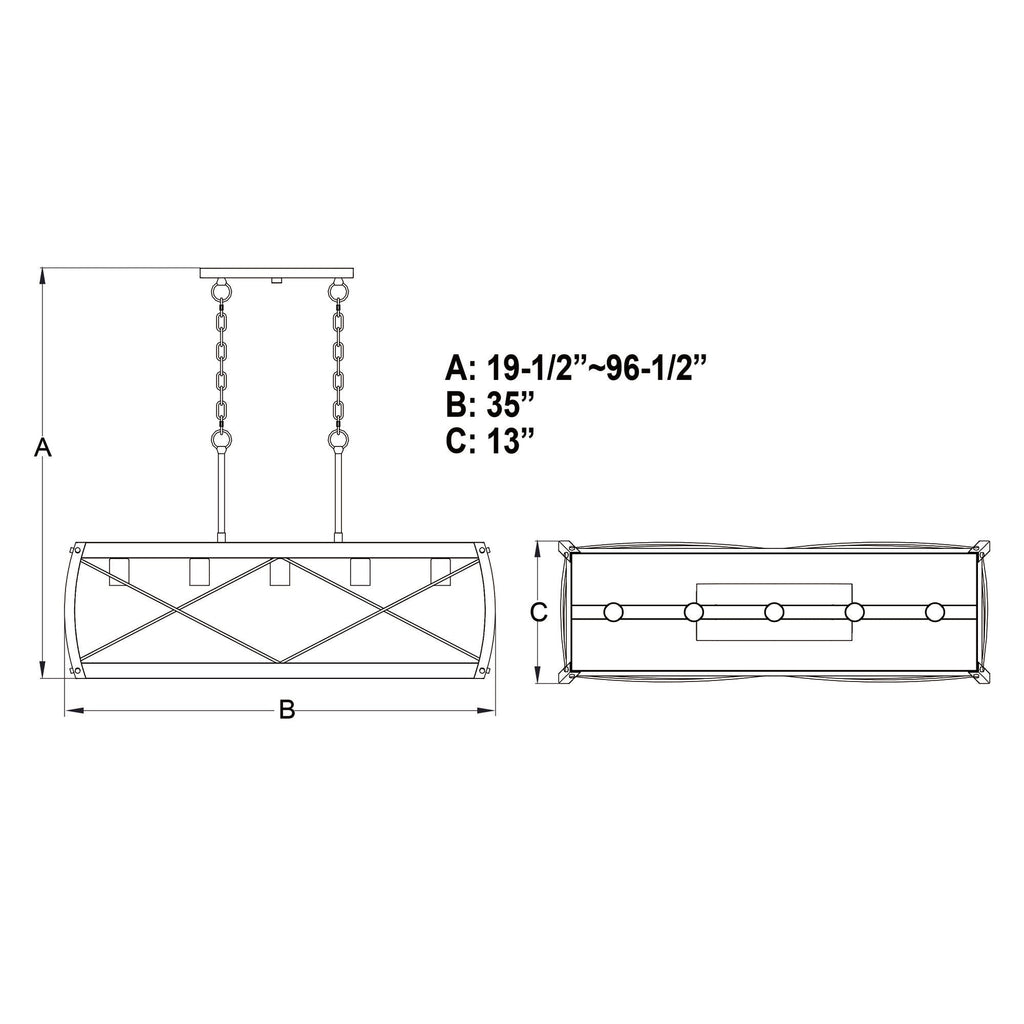 Montclare 35 - in. 5 Light Linear Chandelier Textured Black and White Ash - Orvon Lighting