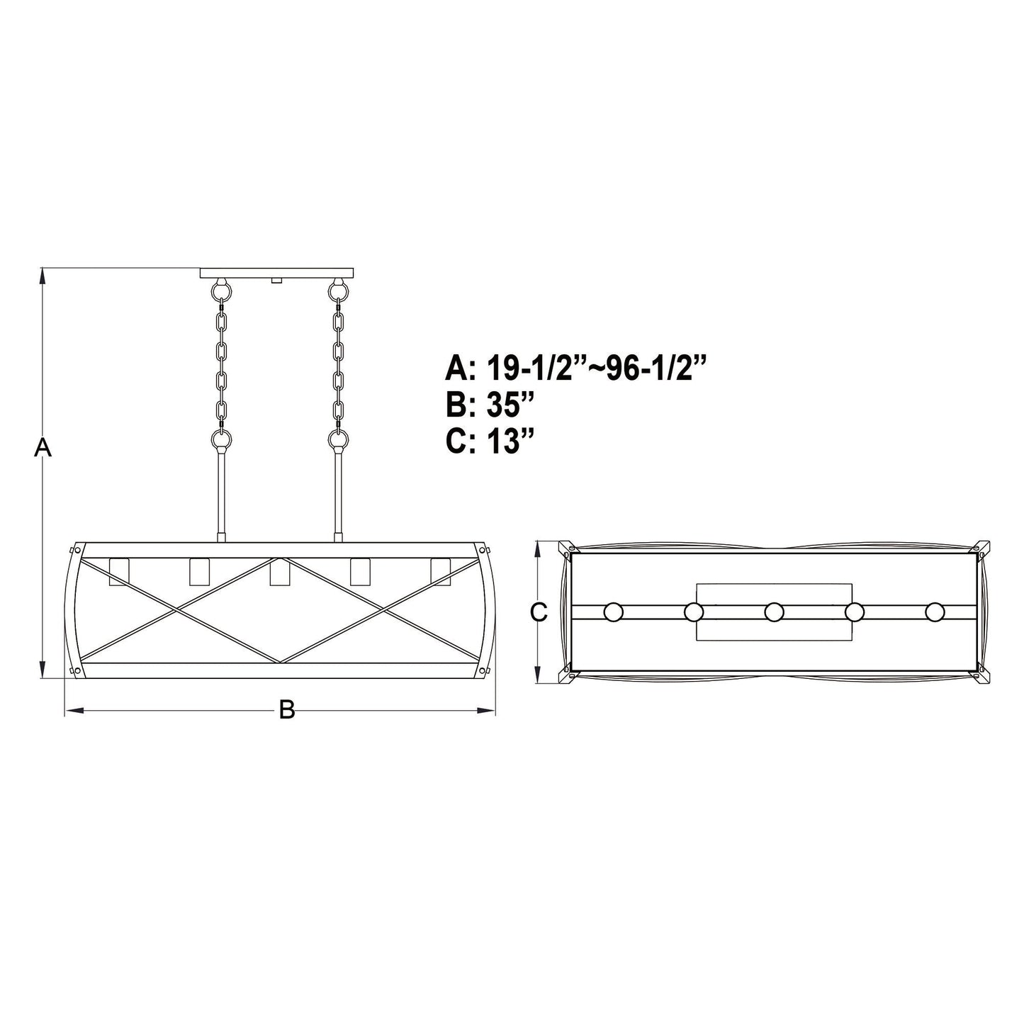 Montclare 35 - in. 5 Light Linear Chandelier Textured Black and White Ash - Orvon Lighting