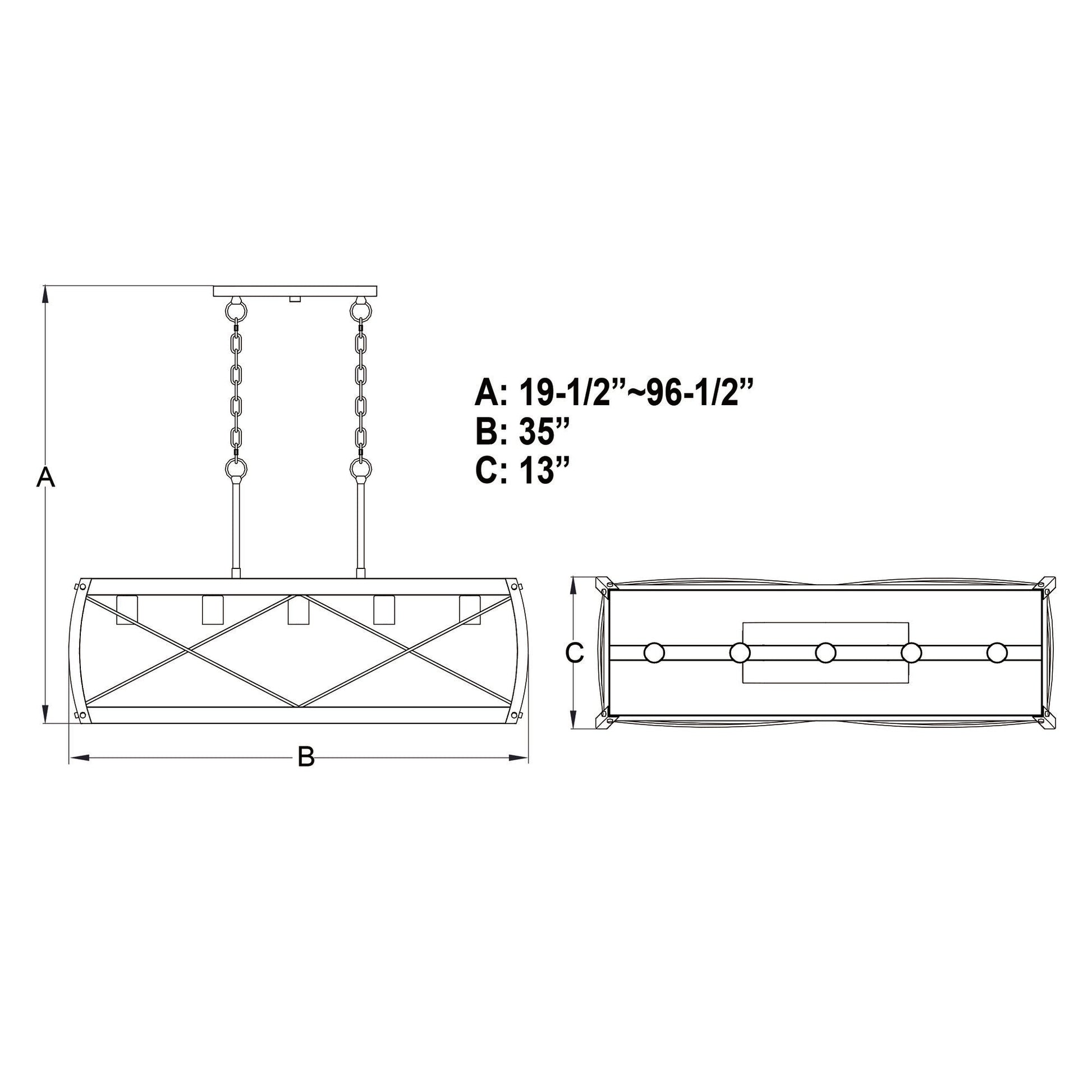 Montclare 35 - in. 5 Light Linear Chandelier Textured Black and White Ash - Orvon Lighting
