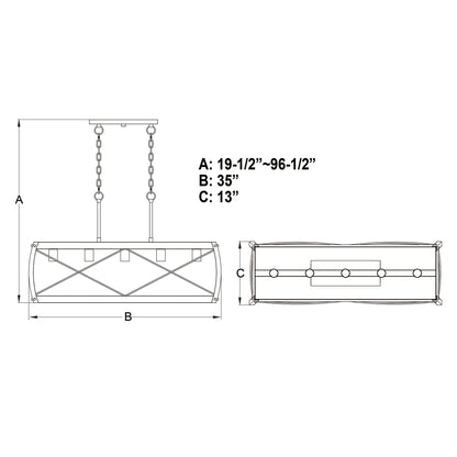 Montclare 35 - in. 5 Light Linear Chandelier Textured Black and White Ash - Orvon Lighting