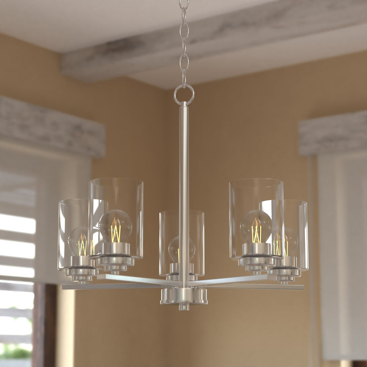 Park Ridge 21 - in. W 5 Light Chandelier Satin Nickel - Orvon Lighting