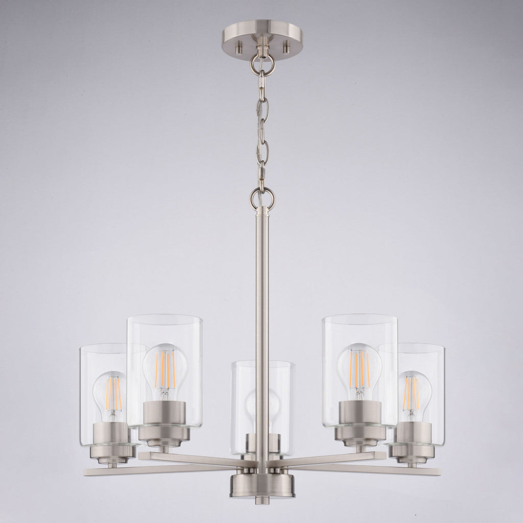 Park Ridge 21 - in. W 5 Light Chandelier Satin Nickel - Orvon Lighting